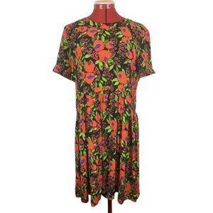 TopShop Women Vibrant Red Black Green Floral Flowy Feminine Breezy Dress Size 8